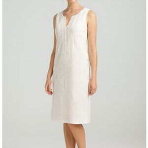 Talbots A Line Dress White Embroidered Crochet Lace V Neck Summer Size 14